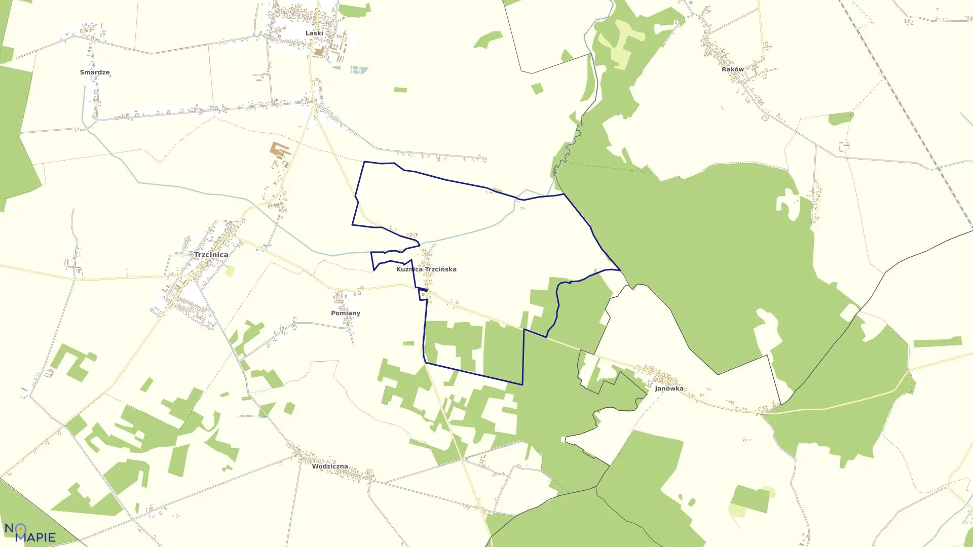 Mapa obrębu KUŹNICA TRZCIŃSKA w gminie Trzcinica