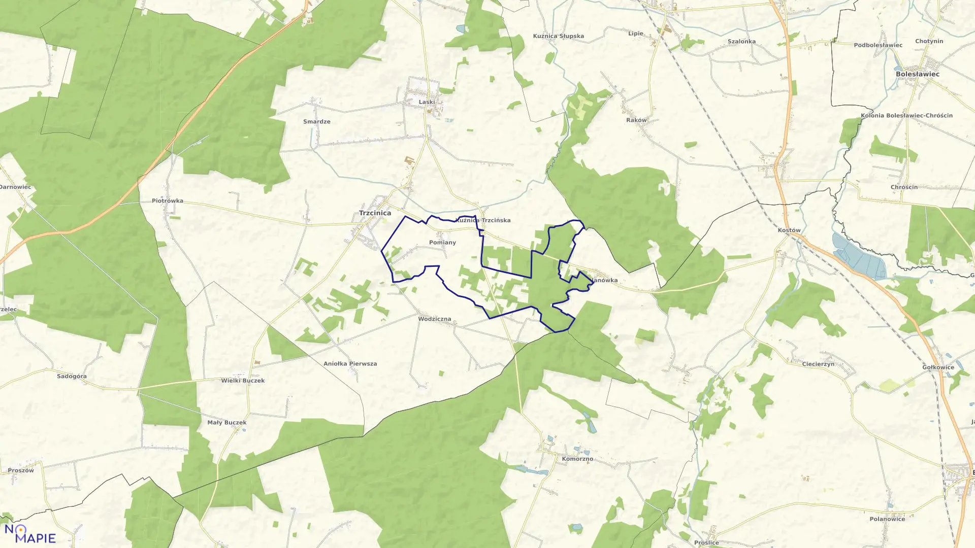 Mapa obrębu POMIANY w gminie Trzcinica